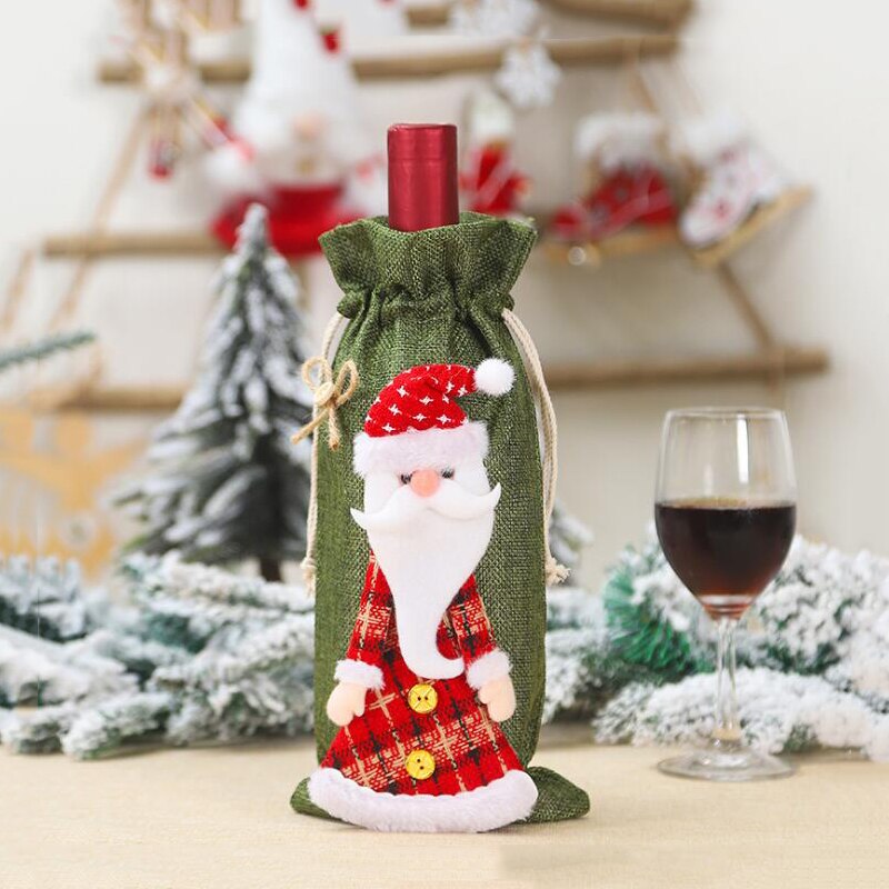 1pc julevinflaskebetræk taske fest hjemmepynt julemand champagneflaske linnedbetræk julebordsindretning: Julemanden