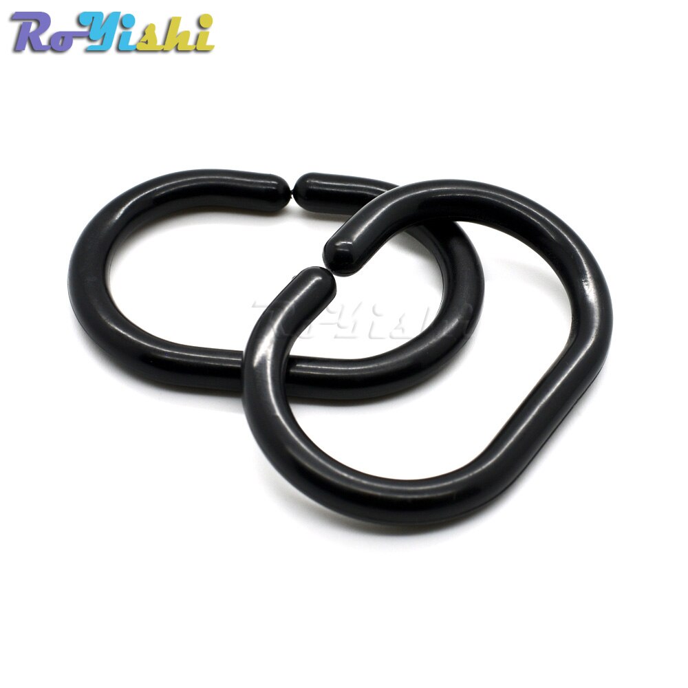 Anillo de ducha de plástico negro, hebilla de gancho para accesorios de cortina, 58x40,5mm
