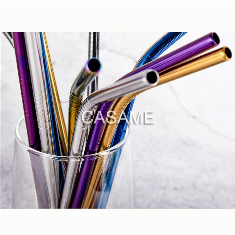 Pailles réutilisables en acier inoxydable, 6 pièces, pailles en métal doré de alimentaire, ensemble de brosses pour fête juteuse,