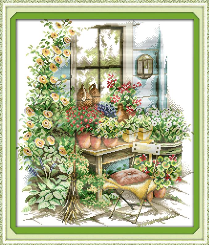 Glädje söndag grön homestead broderi korsstygn kit räknade tryckt duk 14ct 11ct gör-det-själv handgjort handarbete: F693-2 / 11ct tryckt tyg