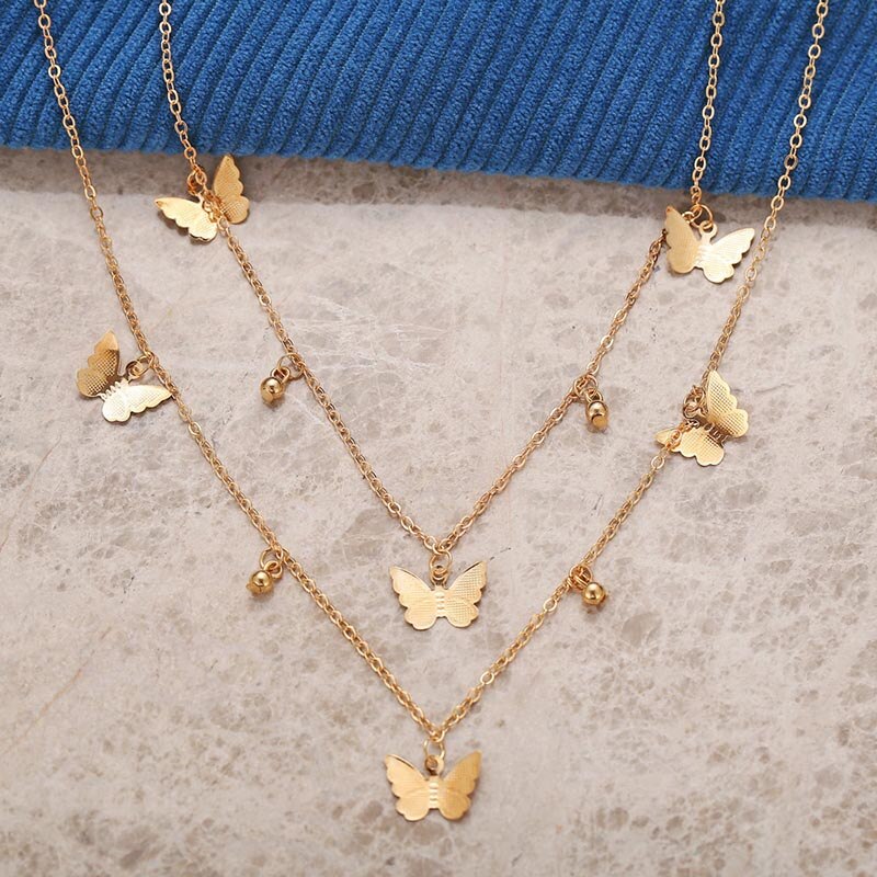 Gouden Ketting Vlinder Hanger Choker Ketting Vrouwen Verklaring Collares Bohemian Strand Ketting Sieraden Collier: double layers
