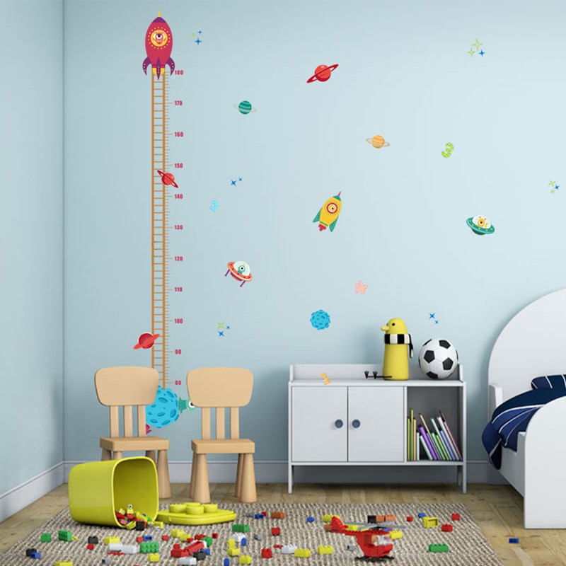 Cartoon Rocket Hoogte Grafiek Heerser Muursticker Voor Kinderen Kamers Nursery Slaapkamer Home Decor Muurschilderingen Decals Behang Stickers