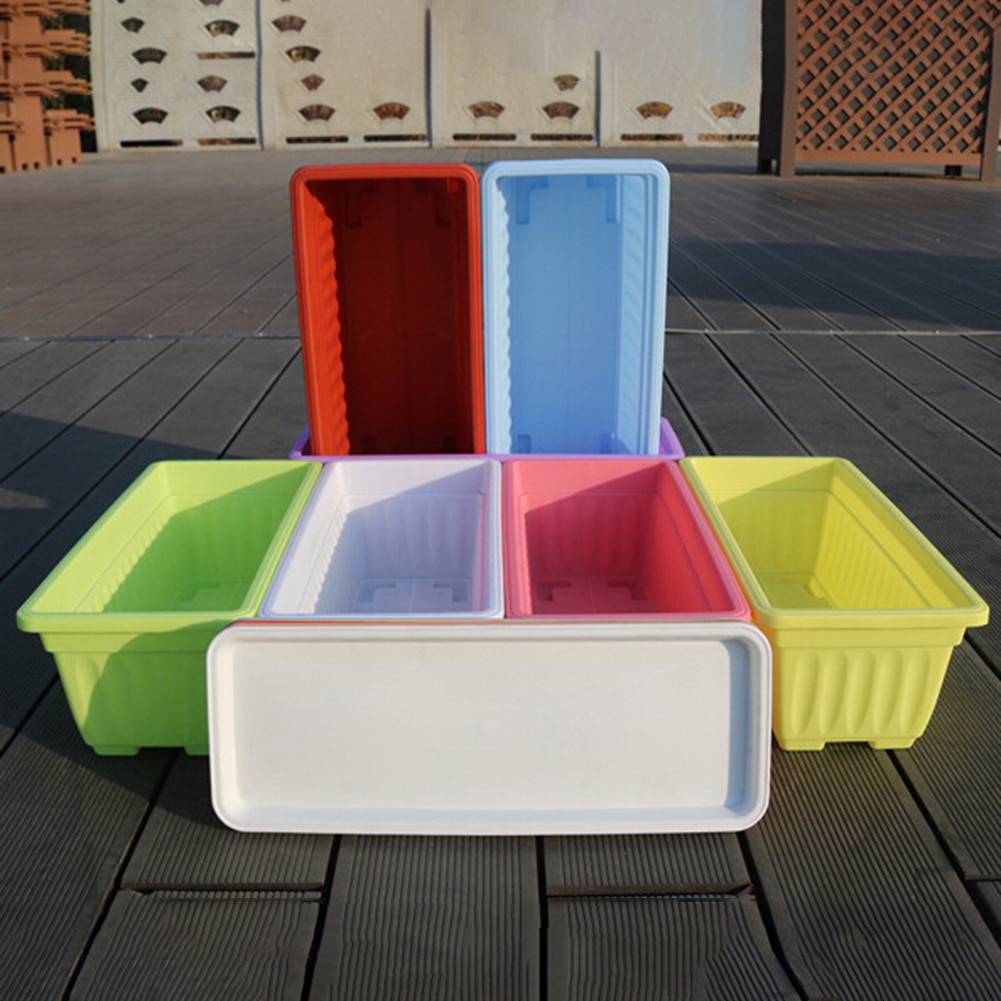 3Pcs Balcony Garden Rectangular Vegetable Flower Planter Resin Box Planting Pot with raised pot feet and 6 drainage