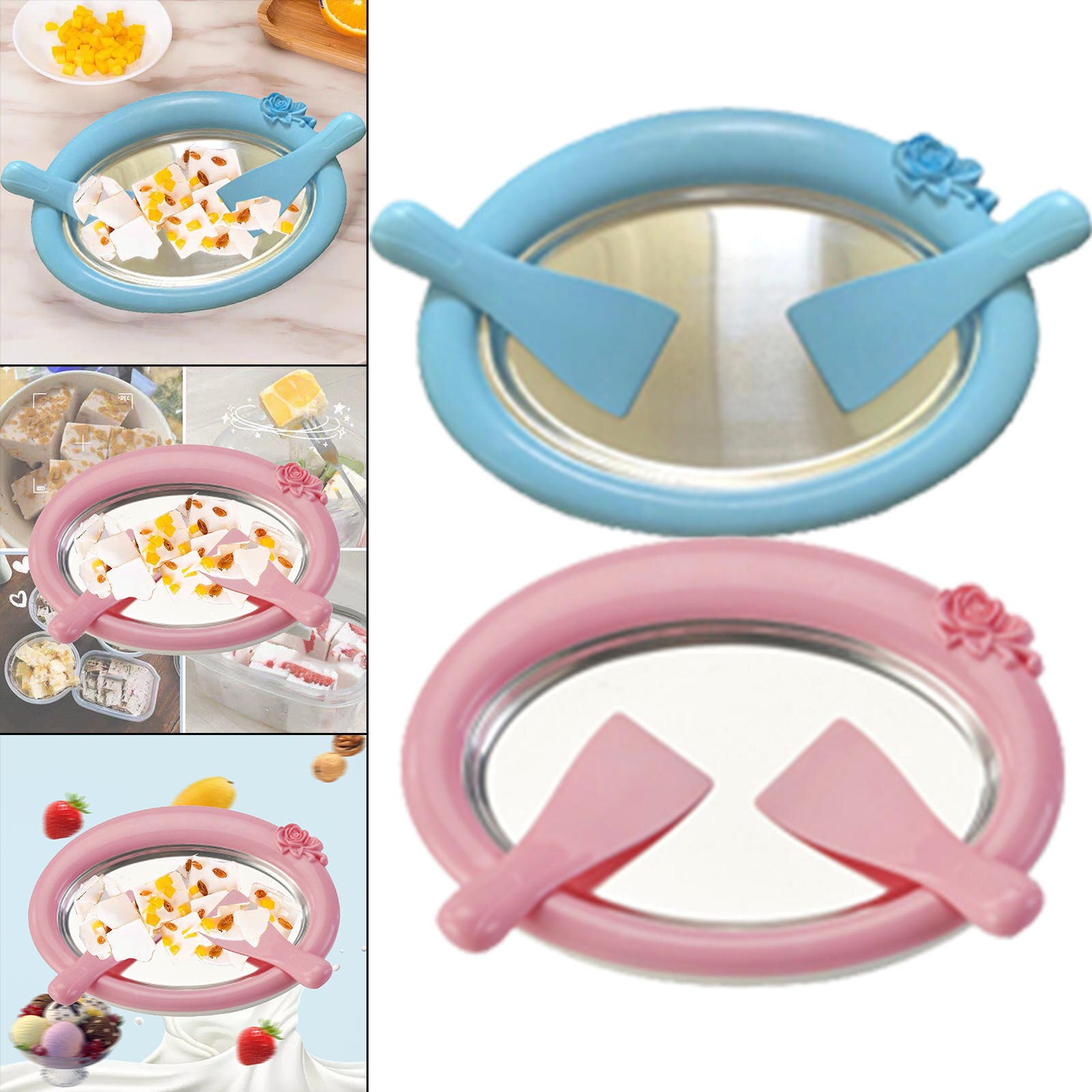 DIY Ice Cream Maker with 2 Spatulas Ice Cream Roll Maker Rectangle Anti Griddle Pan for Sorbet Frozen Yogurt Rolled Ice Cream