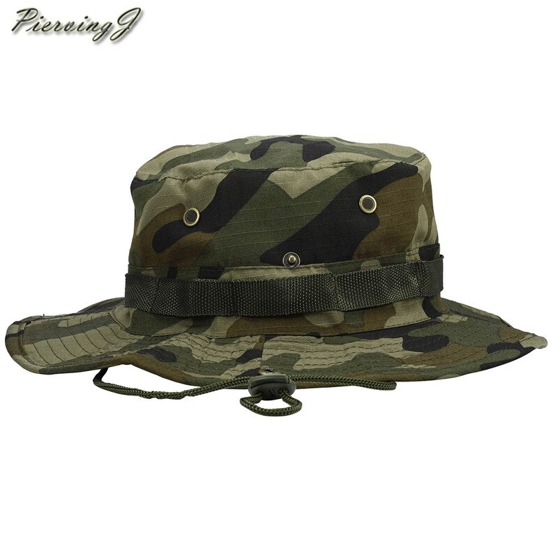 Sombrero para el sol, panamá, con solapa, transpirable, boonie multicam, estilo nepalí, camuflado, para pesca al aire libre, ala ancha, con cordón.: Camuflaje de café poco profundo