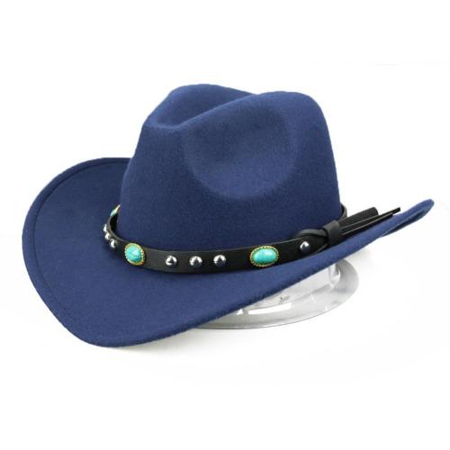Rivet Roll Up Wide Brim Western Cowboy Cowgirl Hat Sombrero Jazz Cap: Navy Blue
