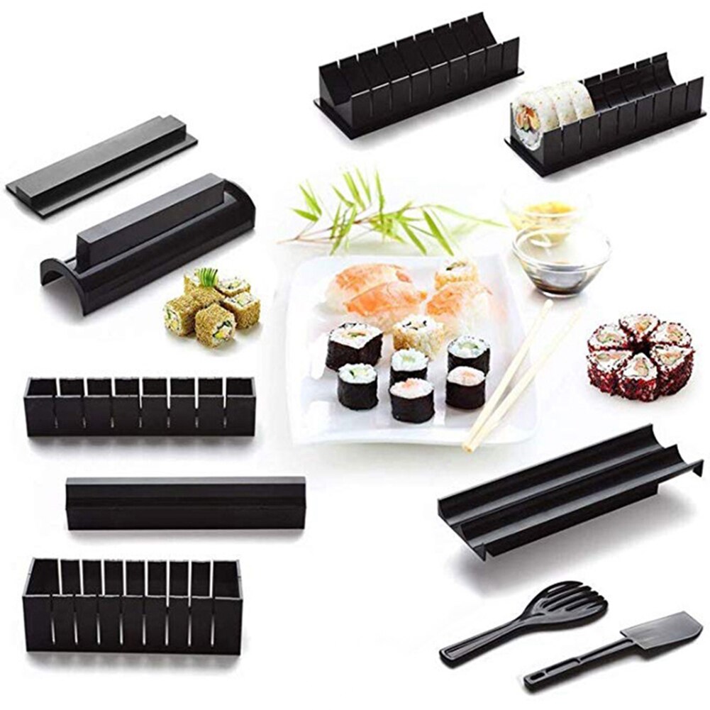 10Pcs Professionele Sushi Maker Set Rice Roll Mold Keuken Diy Maken Mould Roller Gereedschap Keuken Eetkamer Gereedschappen