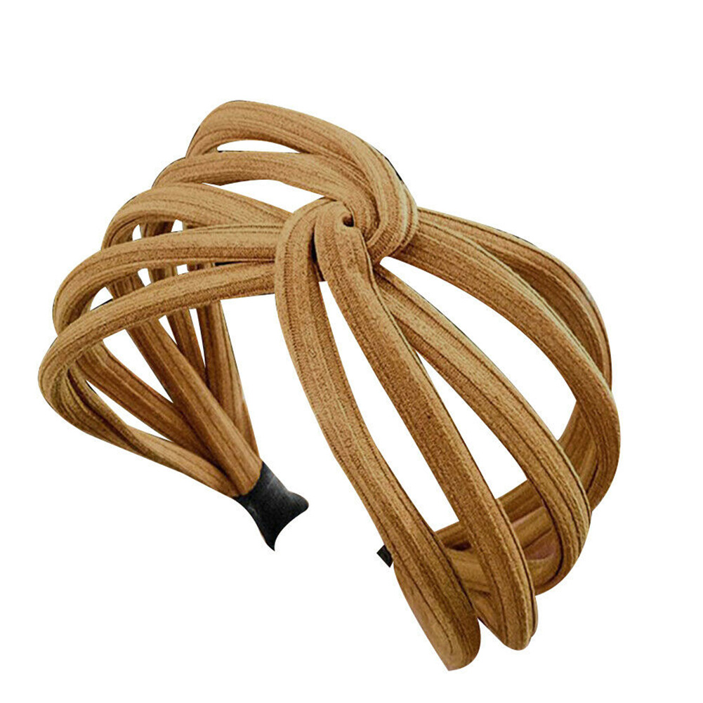 Women Twist Headband Bow Knot Cross Tie Cloth Headwrap Hairband Hoop SMR88: Medium Brown