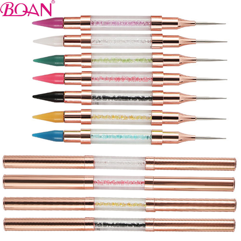 BQAN-Bolígrafo de cera para punteo de Metal acrílico, dos cabezales, para recoger diamantes de imitación, lápiz para cera de uñas, herramienta artística para manicura