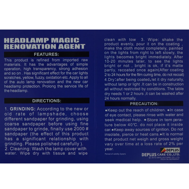 Car Headlight Restoration Kit Auto Headlight Renovation Repair Agent Scratches 9H Hardness Headlamp Polishing Car Care Repair