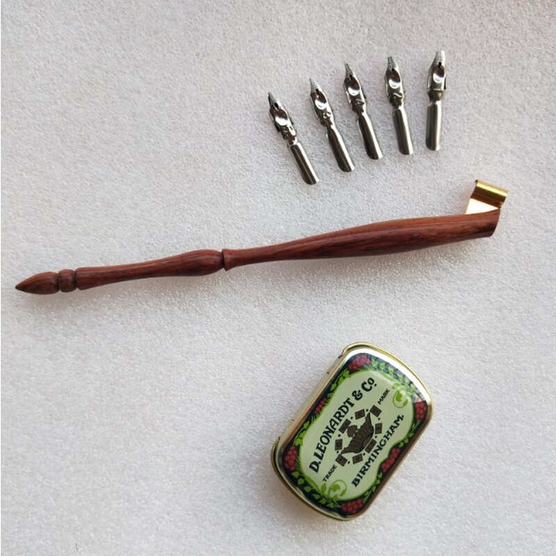 Oblique Dip Pen with 5 nibs 1 Nib Case 1 Ink Fount English Antique Copperplate Rosewood Dip Pen Set Calligraphy Dip Pen