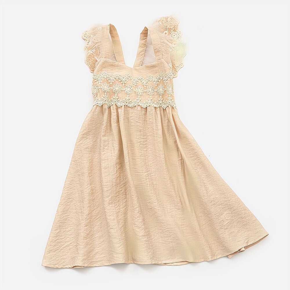 Teenage Girls Princess Lace Dress Summer Kids Children Cotton Ruffles Strap Beach Sundress With Back Bow Teen Midi Dresses 12 14