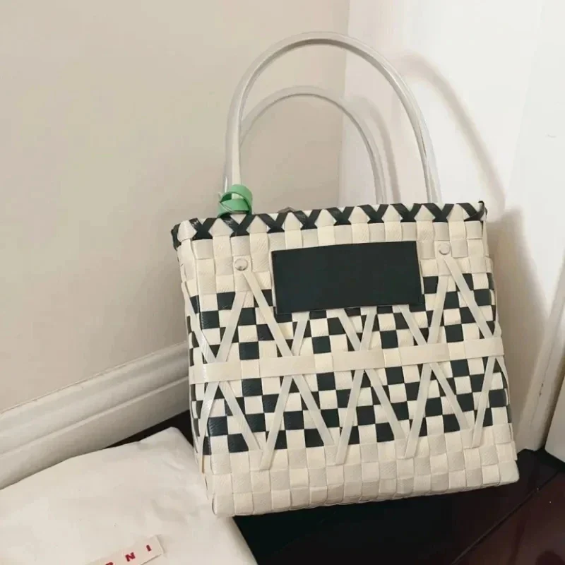 Frohe Weihnachten Süßigkeiten Aufbewahrungskorb Handtasche Rattan Korb Reise Picknick Strand Einkaufstasche Rattan Obstkorb: Gelb