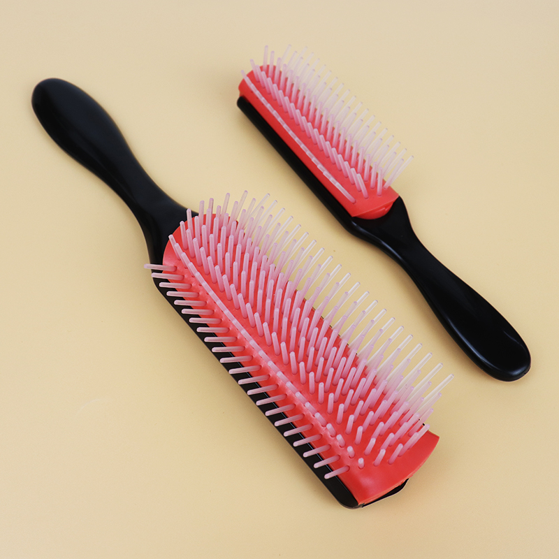 Cepillo de pelo de masaje para desenredar de 9 filas, cepillo para pelo rizado, peine extraíble de nueve filas, cepillo de pelo húmedo de plástico
