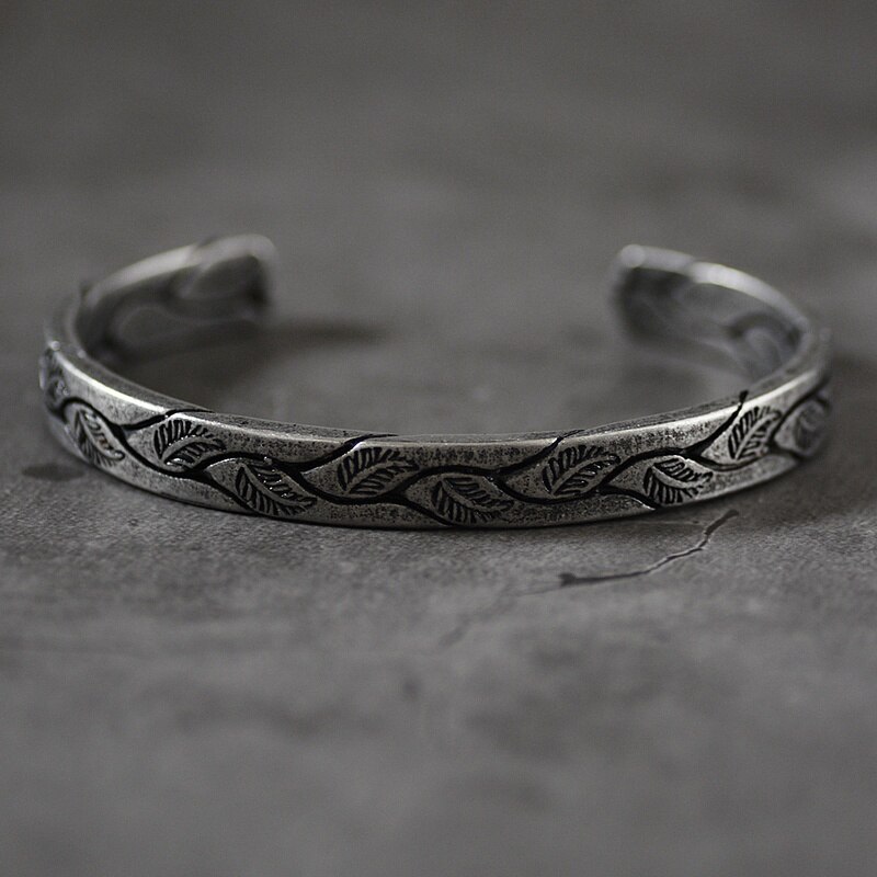 Prosta moda wysokiej jakości metalowy liść czarny punk wiking bransoletka nowy projekt otwarta bransoletka mankietowa męska biżuteria