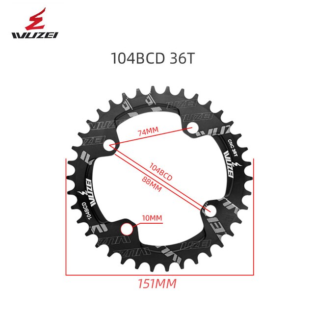 WUZEI Fahrrad Kettenblatt 30T 32T 34T 36T 38T 40T 42T 44T 46T 48T 50T 52T Kette Rad 104BCD Rabatt MTB Single Geschwindigkeit: 36T