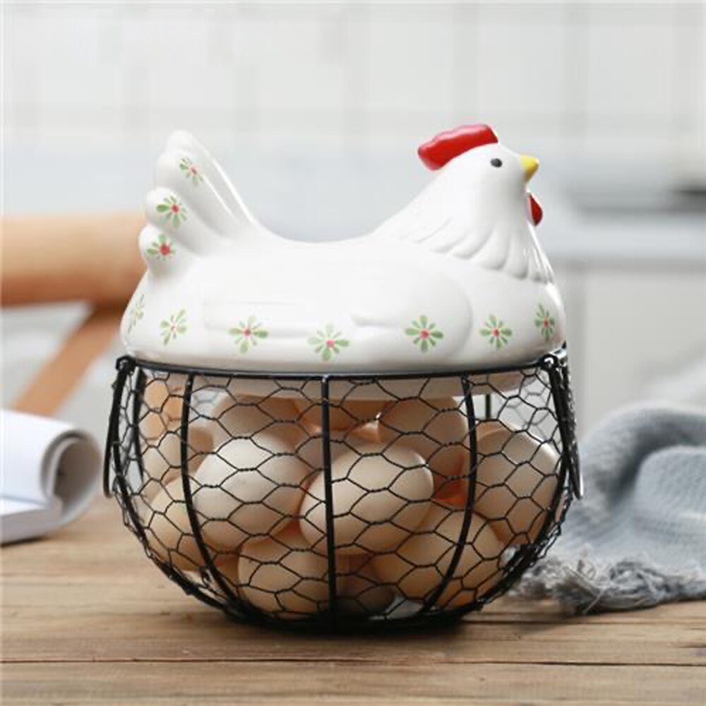 Egg Stand Ceramic Chicken Silk Egg Basket Fruit Basket Collection Ceramic Chicken Sprout Decoration Kitchen Storage