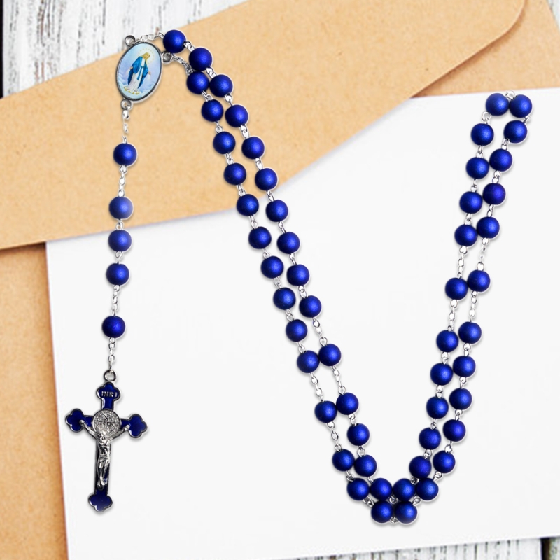 COLORFUL BLING 2Pcs Natural Wooden Bead Rosary Necklace Cross Crucifix Catholic Pendant Catholic Prayer Jesus