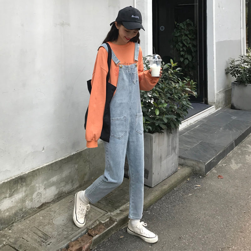 Jumpsuits kvinder lige koreansk stil plus størrelse denim ankellang all-match streetwear dame komfortabel lomme bf