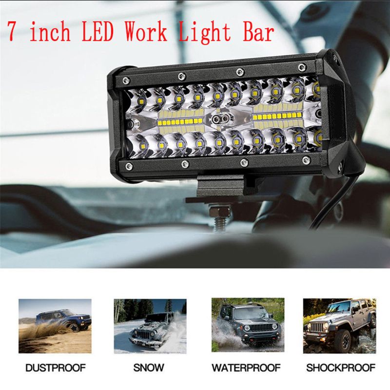 1Pc 7" 400W LED Work Light Long Bar Flood Spot Beam Waterproof Offroad 4WD Drive