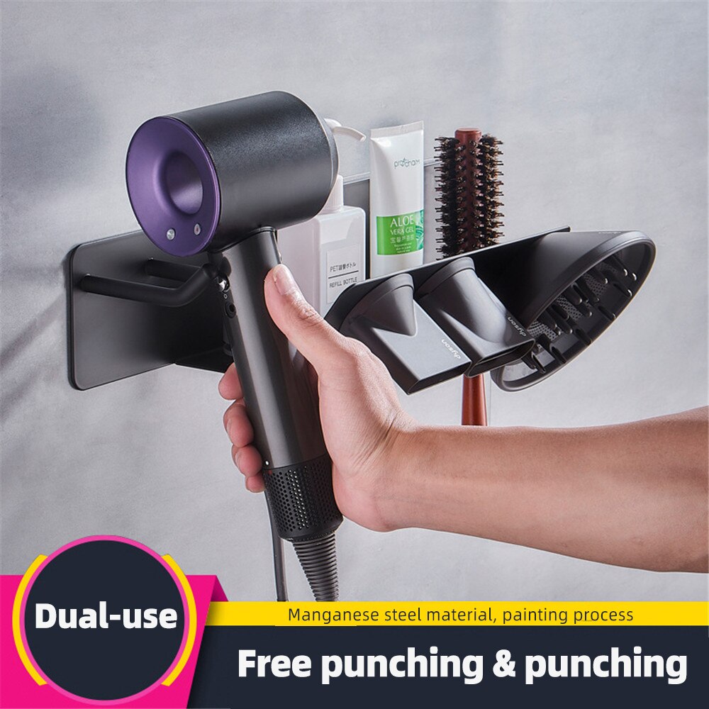 Hair Dryer Rack Black Stainless Steel Wall Mount Storage Rack Bathroom Waterproof Accessories Holder Organizer Home Decoration: DC63-3 Holder