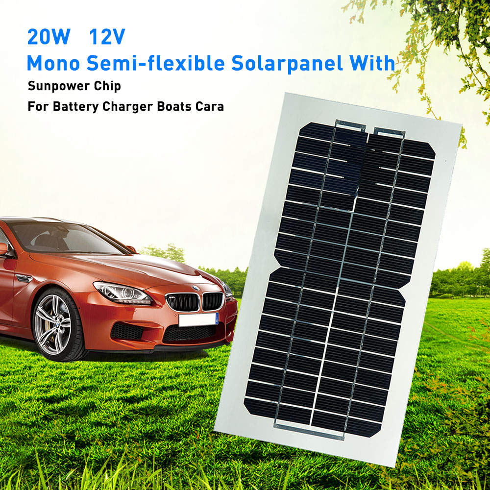 18V 5.5W 31.5 x 16.5 x 0.15CM Semi Flexible Solar Panel With Cables Transparent Monocrystalline Solar Panel With 2 Clips