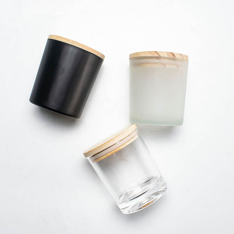Transparente Glas Kerze Tasse mit Holz Deckel matt schwarz Wachs Container Kerzenhalter Heimat Dekor Aromatherapie, der DIY Kerzen Gläser