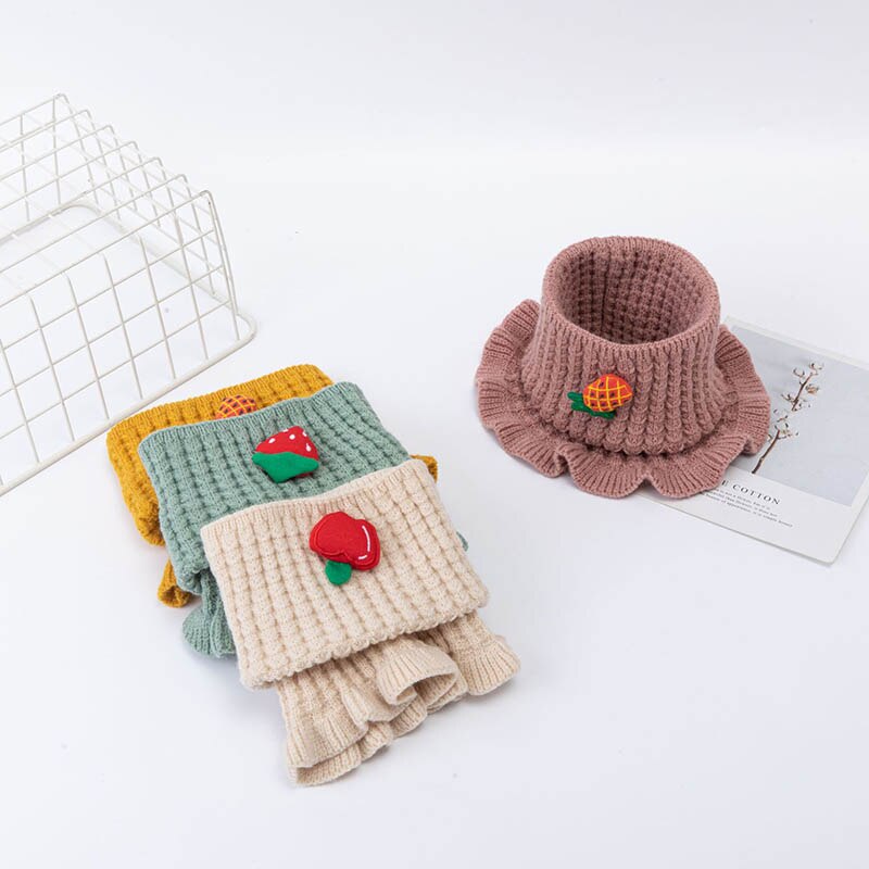 Autumn Winter Children's Woolen Scarf Pure Color Knitted Thick Collar Cute Fruit Boys Girls Baby Wild Warm Scarf C63