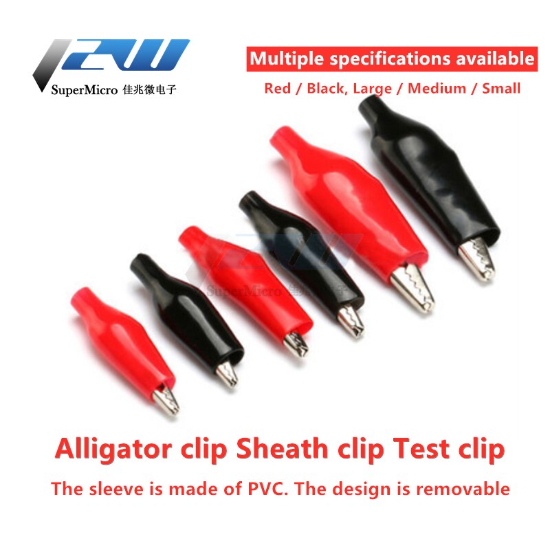 10pcs Metal Alligator Clip G98 Crocodile Electrical Clamp Testing Probe Meter Black Red with Plastic Boot Car Auto Battery