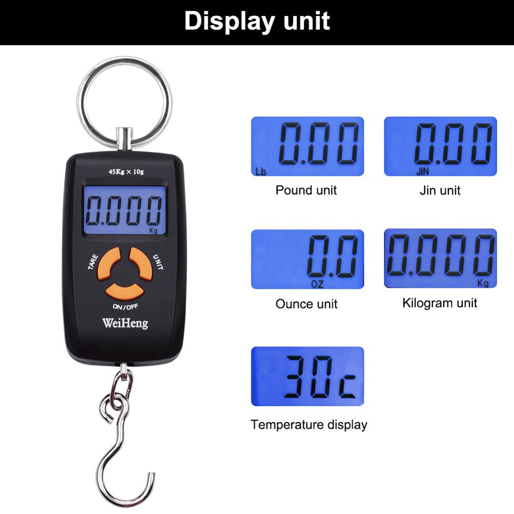Yineryi Pocket LCD Hanging Hook Fish Scale high Precision balanca digital weighing scale for food 45kg 10g crane scale Backlight