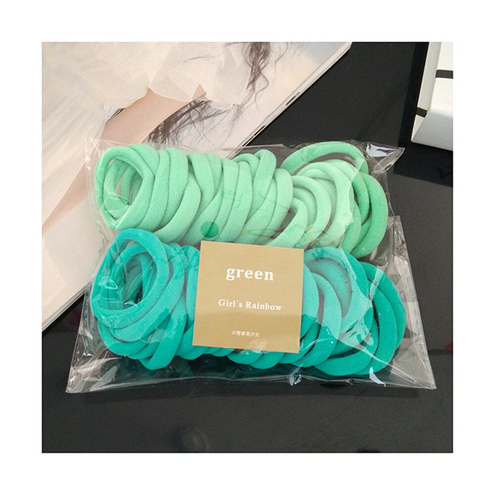 50/- piece set of women's/girls 4cm 2cm nylon elastic hair bands, ponytail holders, rubber bands, scrunchies, headbands, hair accessories: Green