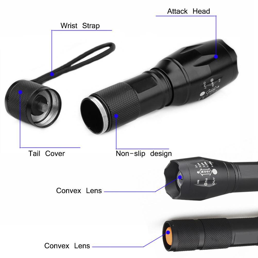 LED Torch Flashlight Adjustable Focus Handheld Super Bright 1500 Lumens