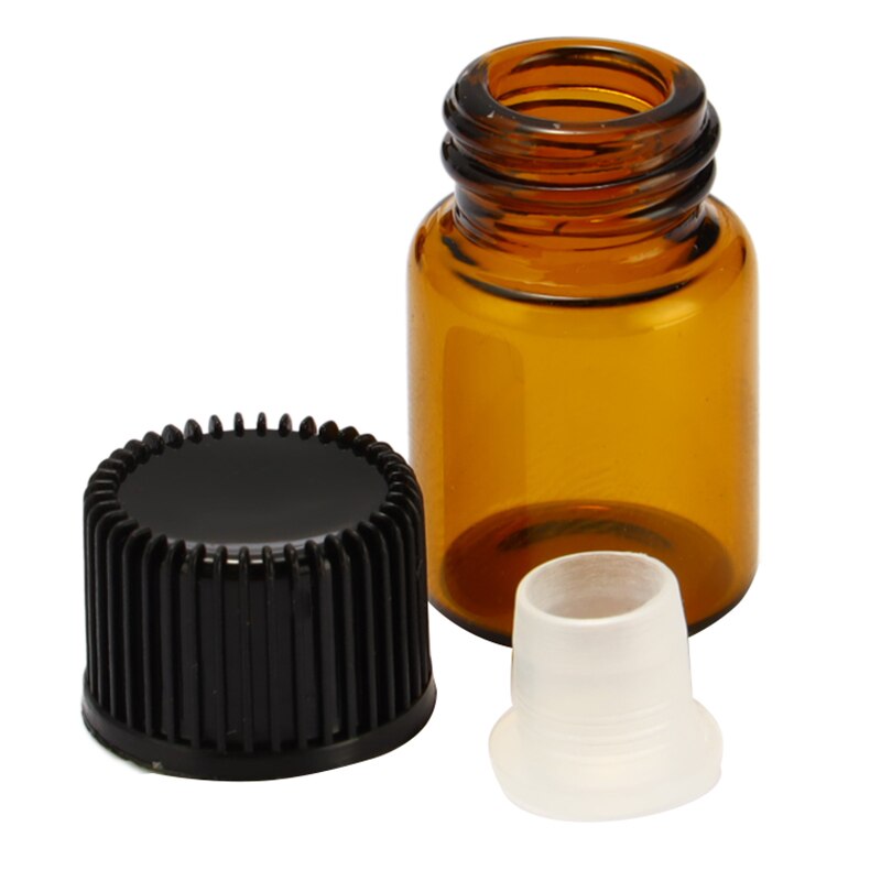 10 Uds. 1/2/3 ML PVC ámbar botella de aceite esencial vidrio delgado pequeños frascos de aceite de Perfume marrón botella de prueba con reductor de orificio