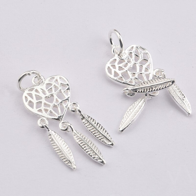 Une paire 23*9*1MM 925 en argent sterling amour coeur capteur de rêves pendentif indiens pendentif ethnique pour collier bracelet faisant bricolage