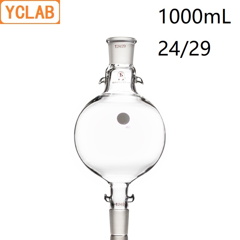 YCLAB 1000mL Liquid Storage Ball 1L Chromatography Reservoir Flask 24/29 Ground - In Mouth Borosilicate 3.3 Glass Labware