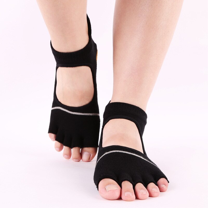 Yoga-socken für damen und herren, aus baumwolle, hinten offen, rutschfest, offene zehen, halbzehenfest, pilates-, fitness-, ballett- und sportsocken, hausschuhe