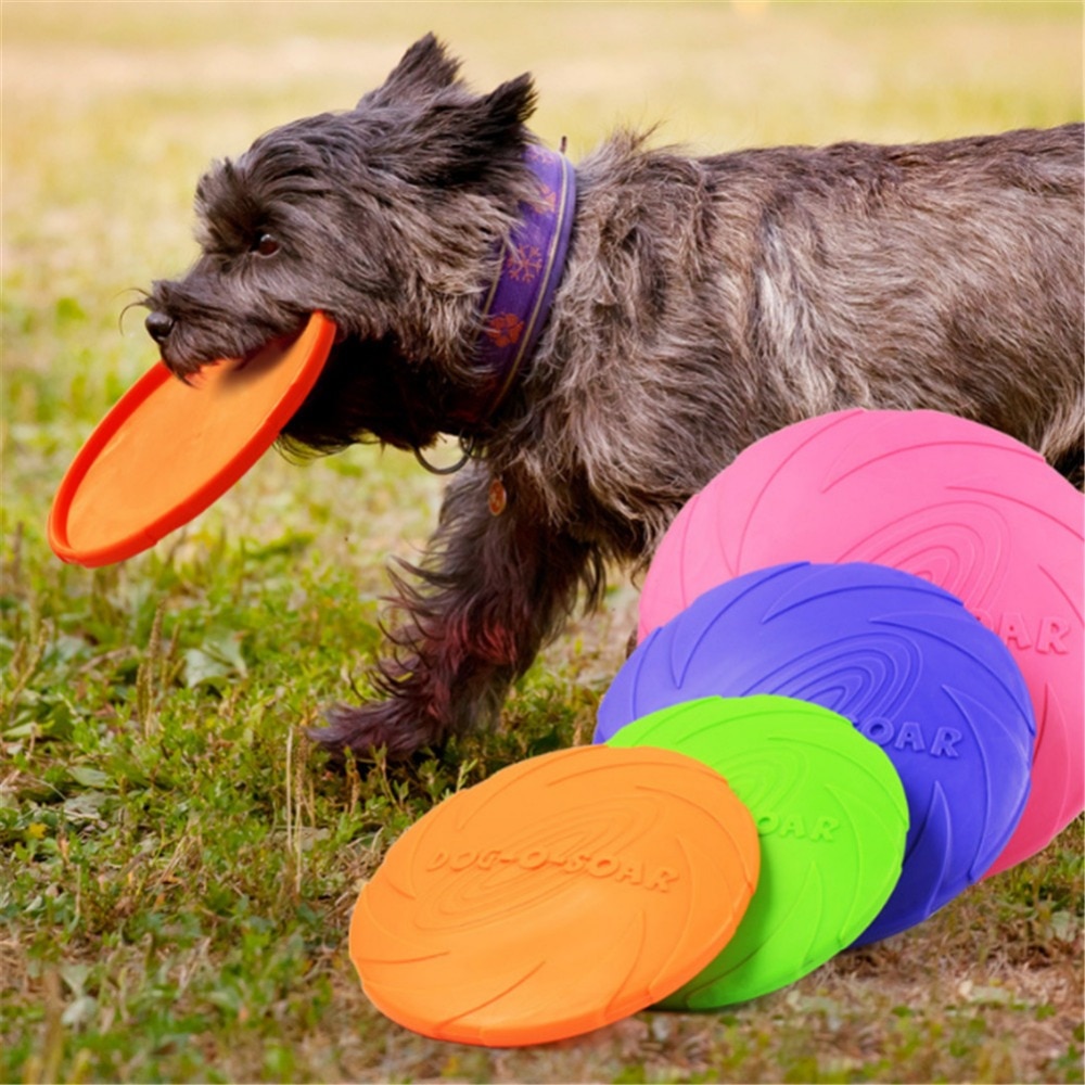 Divertido platillo volador de silicona perro gato juguete perro discos voladores resistente masticar cachorro entrenamiento interactivo para mascotas