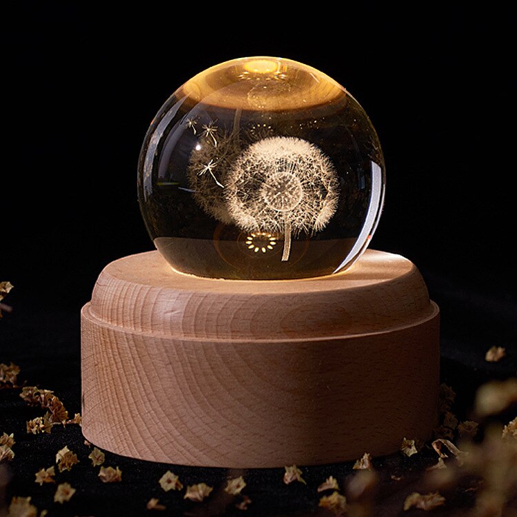 Music Box Crystal Ball Snow Globe Glass Lights Universe Moon Galaxy Earth Globe Crafts Home Desktop Decor for Valentine's Day: Dandelion Globe