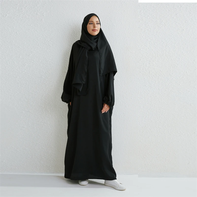 Moslim Abaya Gebed Ramadan Jurk Eendelig Smoking Mouw Smoking Mouw Vrouwen Jilbab Dubai Saudi Zwart Gewaad