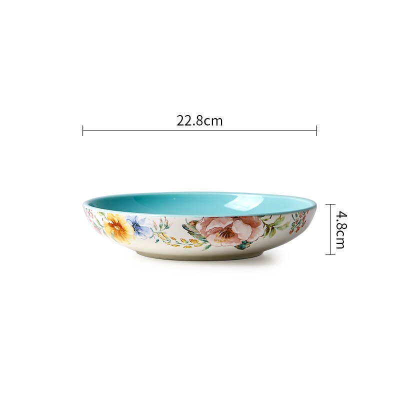 Underglaze Ceramic Plate French Home Rectangle Snack Tray Hand Painted Flower Decorate Dinner Plates Dining Table Decor: Plate-22.8x4.8cm