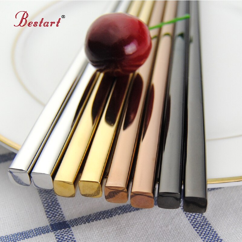5 par återanvändbara japanska sushi ätpinnar roséguld fyrkantiga chop hashi pinnar rostfritt stål baguette chinoise ätpinnar set