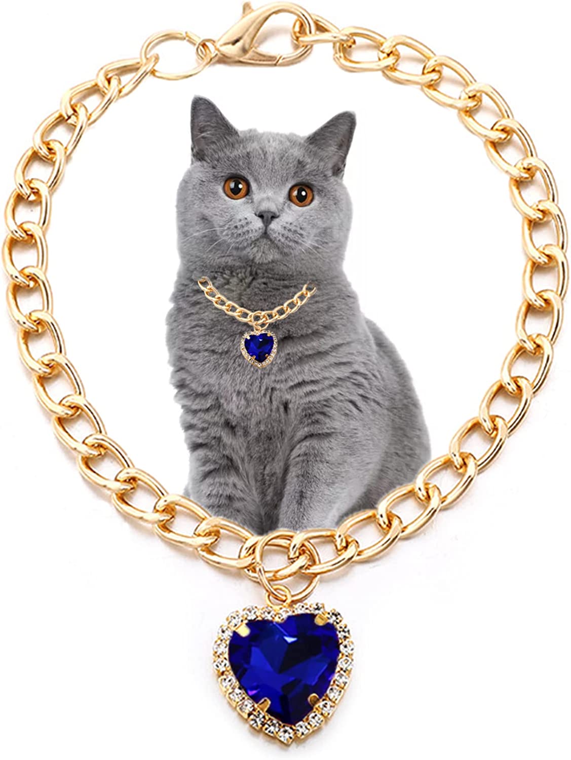 Collier de luxe pour chien et chat, bijoux avec pendentif en forme de cœur et de diamant, chaîne en or, accessoires de Costume d'anniversaire et de mariage pour animaux de compagnie: M / NAVY