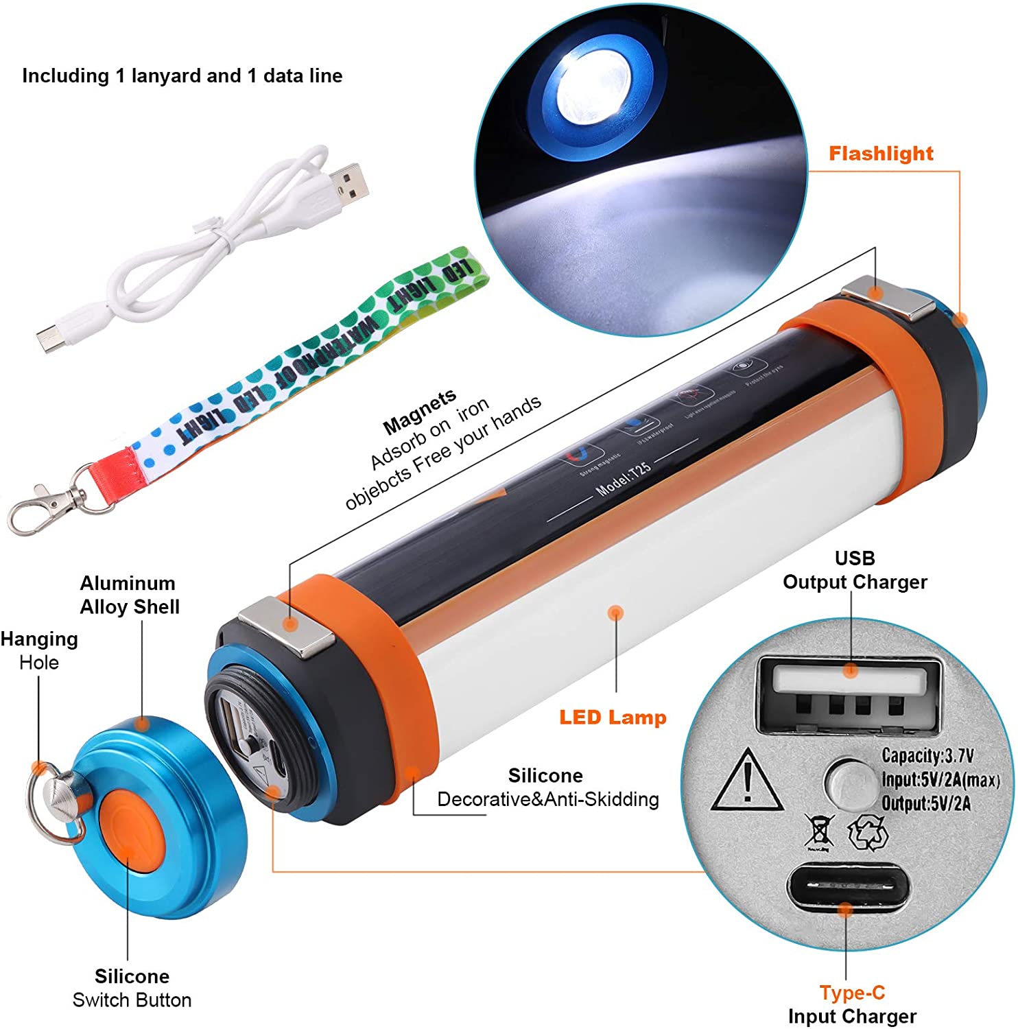 ZK30 lanterne da campeggio ricaricabili USB Powerbank illuminazione portatile IP68 torcia esterna impermeabile luce di emergenza a Led