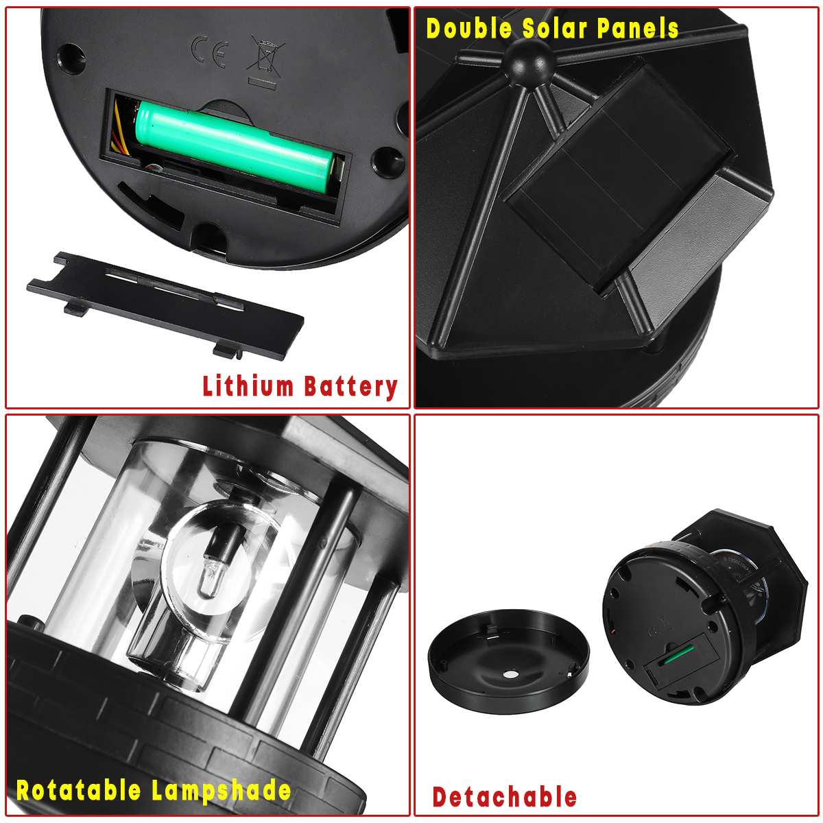 360 Degree LED Solar Light Outdoor Waterproof Solar Powered Lights Smart Charging Solar Light Tower Home Garden Yard Lamp Decor