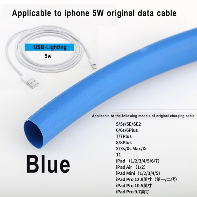 Protector de Cable Original de iPhone, reparación de iPhone Universal para Tubo termorretráctil, Cable cargador Lightning: Blue-1 meter