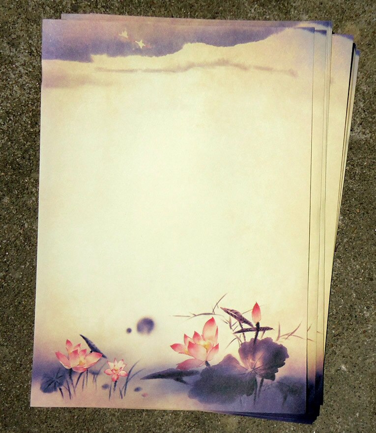 Pintura de tinta china tradicional, Bloc de letras de flor de loto clásica Antigua/papel vintage para , papel de escritura de recuerdo, 80 Uds.