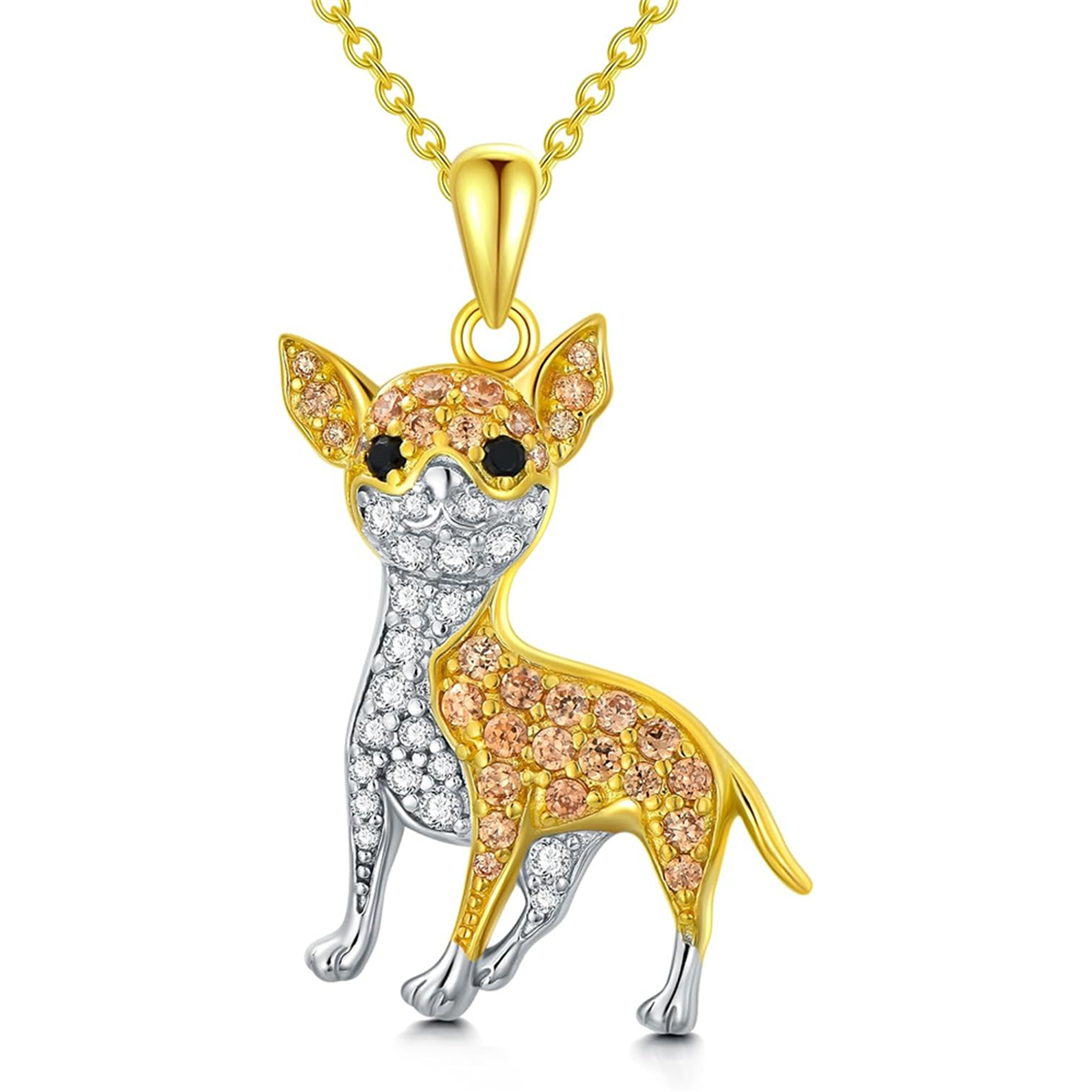 Collar con colgante de Chihuahua dorado bonito y para mujer, exquisitos accesorios de joyería para cachorros, de vacaciones para amantes de los perros: Color amarillo dorado claro