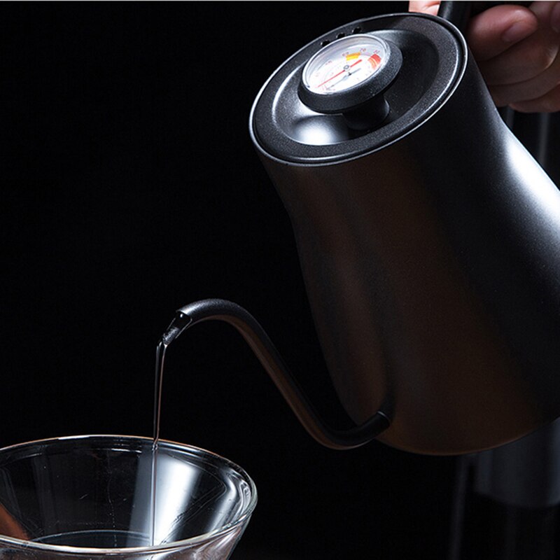 Drip Ketel 850Ml Koffie Pot Roestvrij Staal Non-stick Coating Koffie Drip Ketel Met Creatieve Thermometer Met Houten handvat