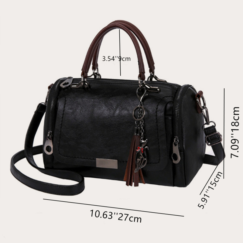 Tassel Decor Dames schoudertas met grote capaciteit Mode Rits Crossbody Tas met afneembare riem Boston Handtas