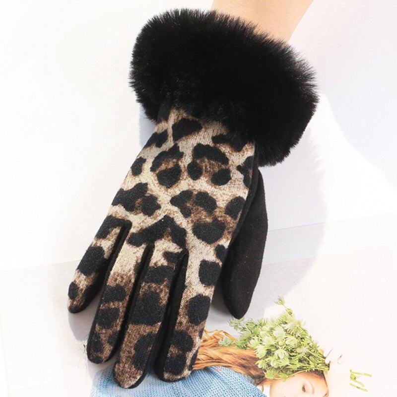 Guantes con estampado de leopardo para mujer, manoplas suaves de felpa con estampado de leopardo, de terciopelo, para mantener el calor y el frío, D69: Khaki